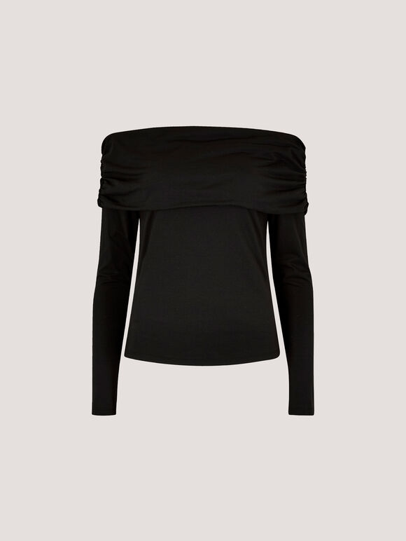 Jersey Bardot Top, Black, large