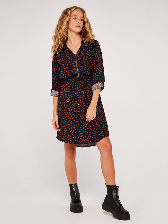 Painterly Dot Dress, Navy, large