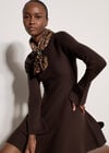 Bell Sleeve Knitted Skater Mini Dress, Brown, large