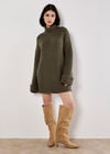 Boucle Knit Fisherman Jumper Mini Dress, Khaki, large