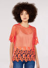 Square Mesh Guipure Top, Orange, large