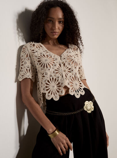 Floral Sequin Crochet Cardigan