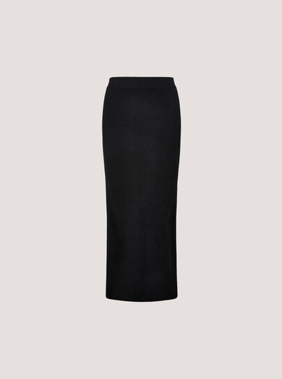 Ribbed Knit Midi Pencil Skirt