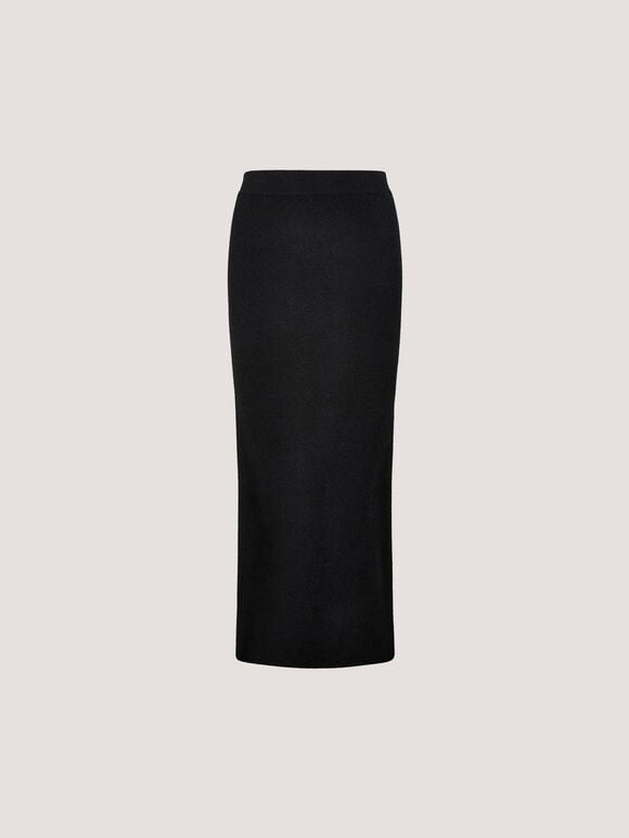 Ribbed Knit Midi Pencil Skirt, Black, large