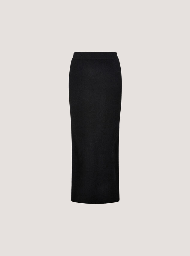 Ribbed Knit Midi Pencil Skirt, Black, large