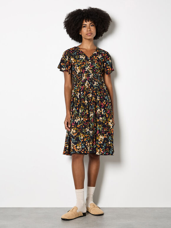 Botanical Floral Mini Dress, Navy, large