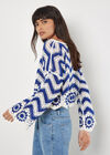 Crochet Chevron Bell Sleeve Top, White, large