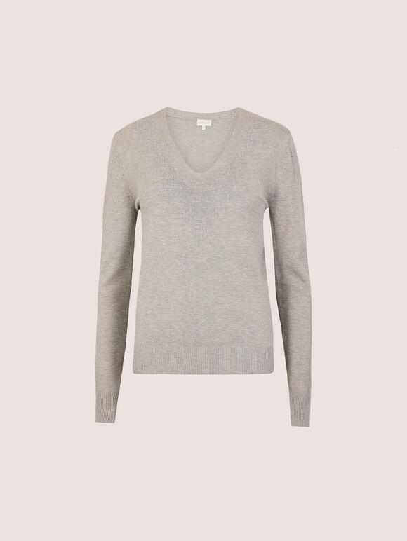 Diamante Embellished Jumper, Grey, large