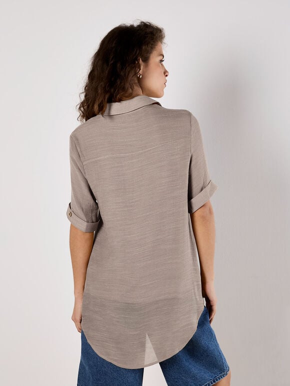 Slub Shimmer Relaxed Blouse, Brown, large