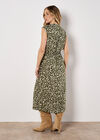 Animal Print Cotton Midi Dress, Khaki, large