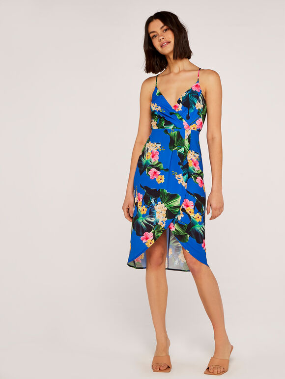 Tropical Wrap Dress, Blue, large