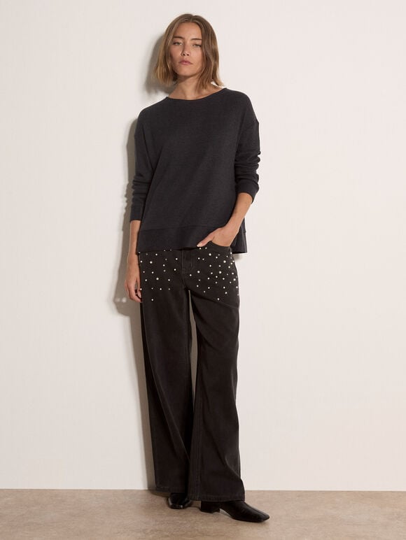Soft Rib Knit Top, Dark Grey/Charcoal, large