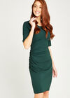 Ponti Ruched Bodycon Dress, Green, large