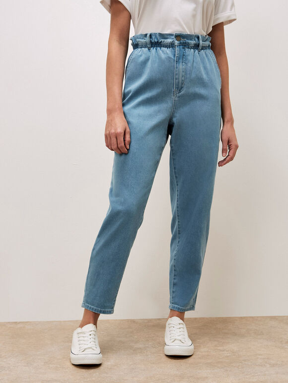 Freya Paper Bag Waist Slim Fit Jeans, Sky Blue, large