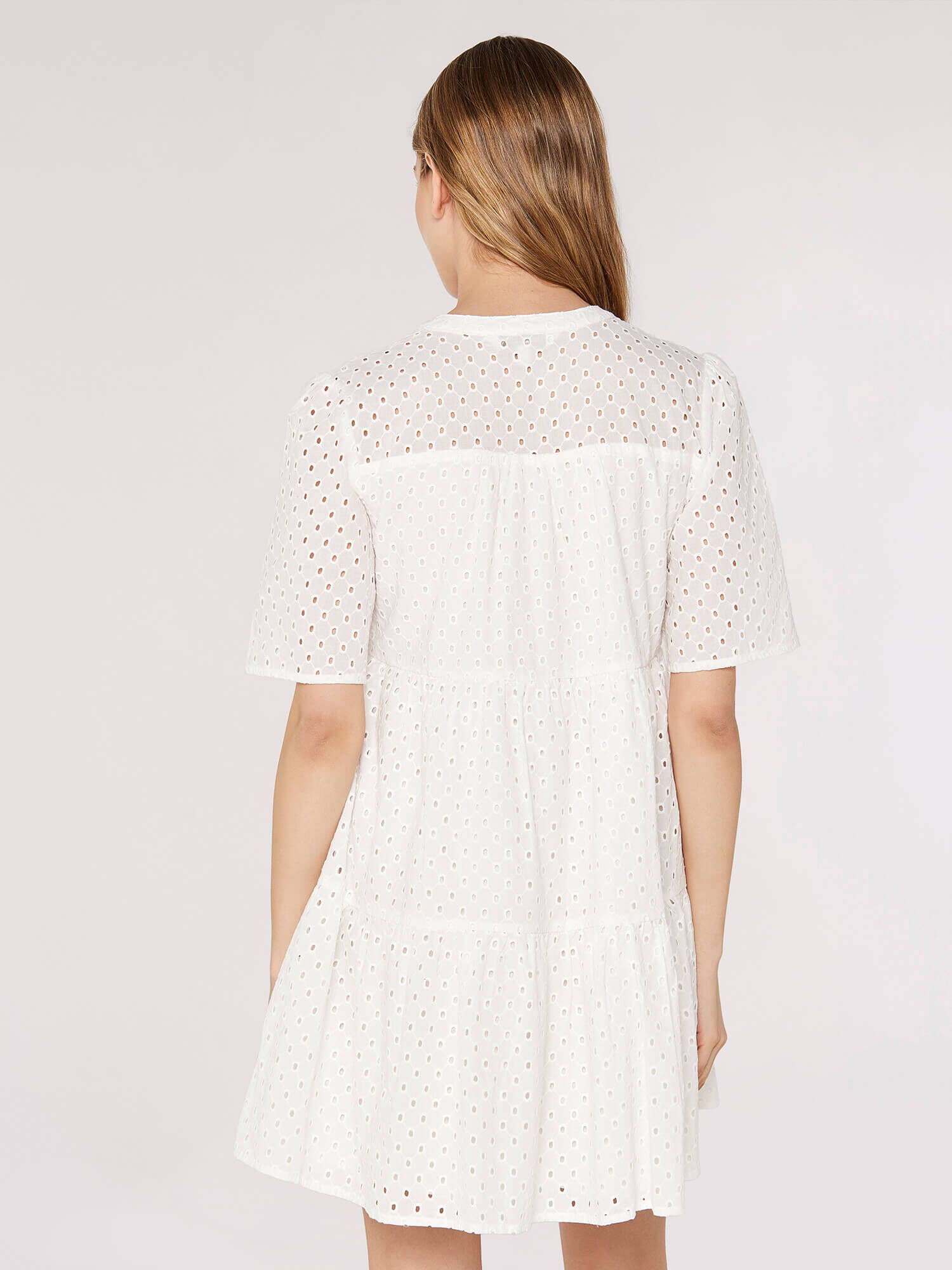 Broderie Anglaise Mini Dress Apricot Clothing
