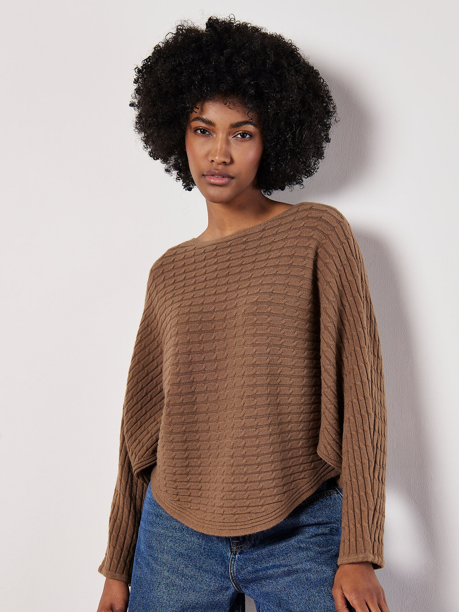Cable Stripe Batwing Jumper Apricot Clothing