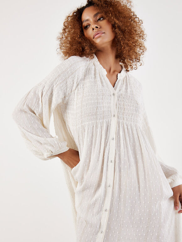 Shimmer Stripe Dobby Shirt Midi Dress, White, large