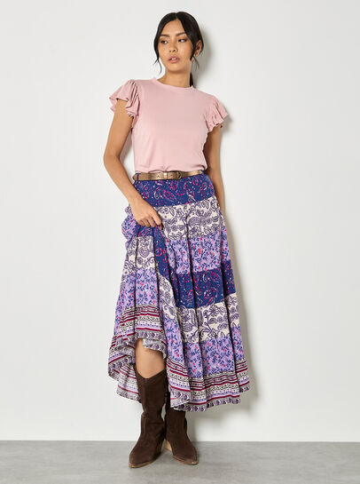 Patchwork Print Tiered Maxi Skirt