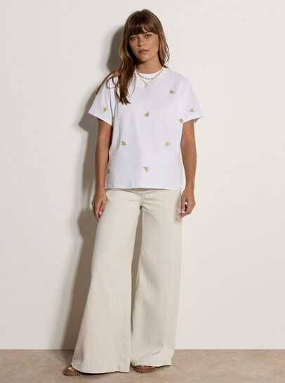 Gold Bee Embroidered Cotton T-Shirt