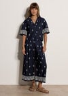 Cotton-Blend Embroidered Shirt, Navy, large