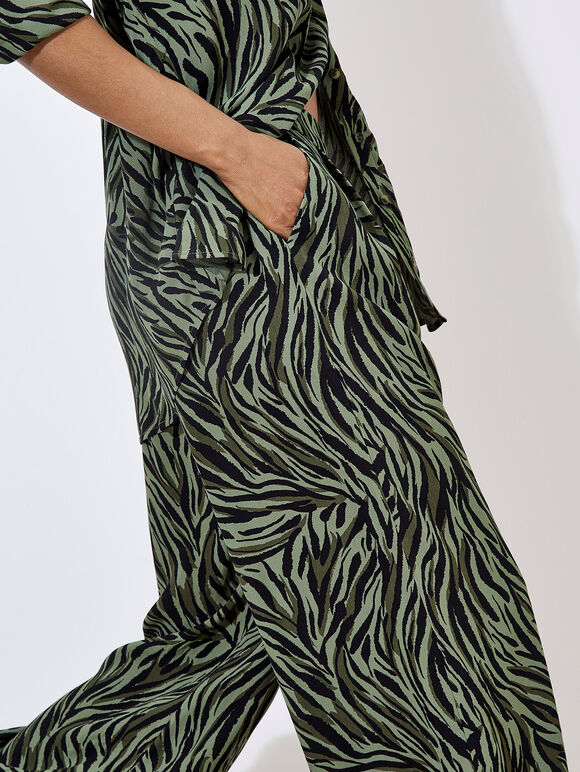 Zebra Print Wide Leg Trousers, Khaki, large