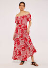 Patchwork Bardot Dress, Red, large