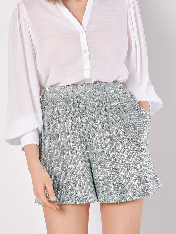 Sequin Embellished Shorts, Mint, large