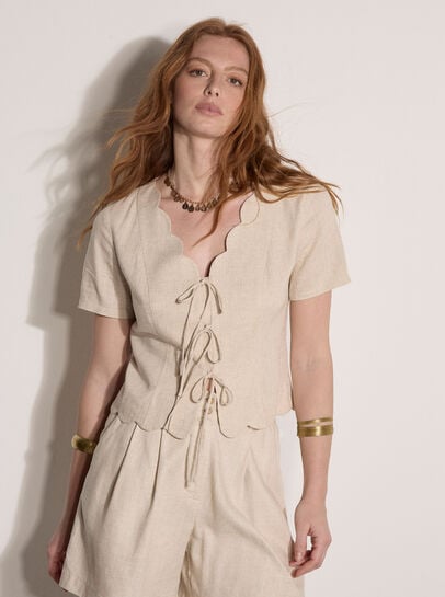 Linen Blend Tie-Up Top