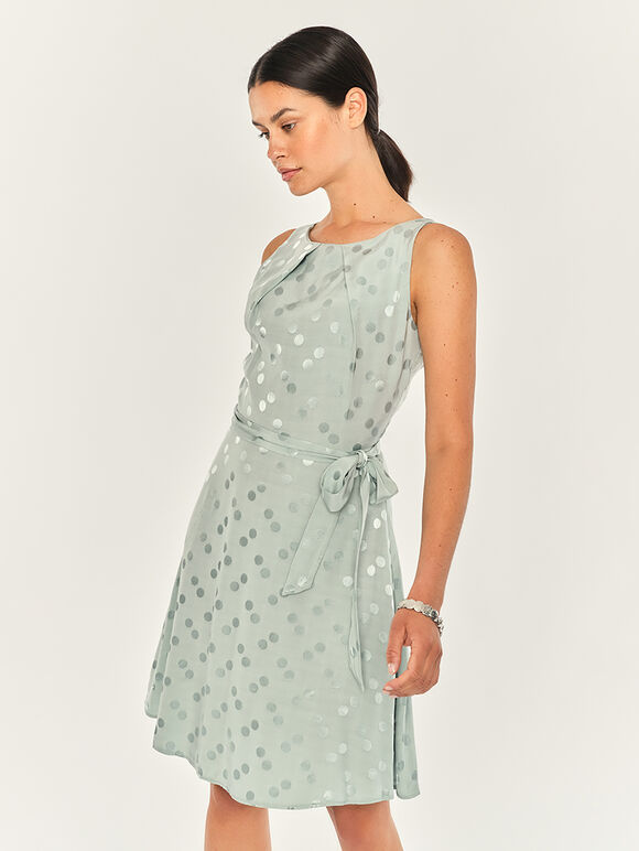 Jacquard Spot 2 Pleat Skater Dress, Mint, large