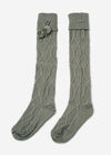 Pom Pom Knit Knee High Socks, Grey, large