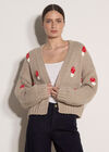 Mushroom Appliqu&eacute; Chunky Knit Cardigan, Brown, large