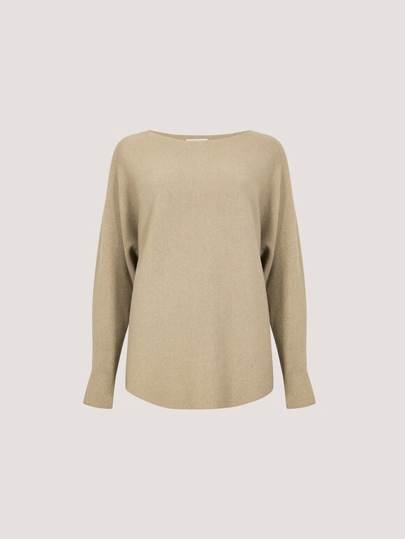 Metallic Ribbed Knit Jumper, Gold, large