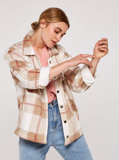 Check Button Down Shacket