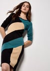 Colour Block Panel Knitted Mini Dress, Teal, large