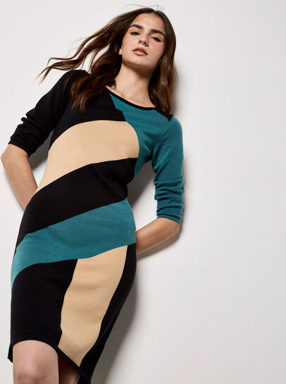 Colour Block Panel Knitted Mini Dress