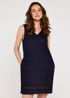 V-Neck Lace  Dress, Navy, large