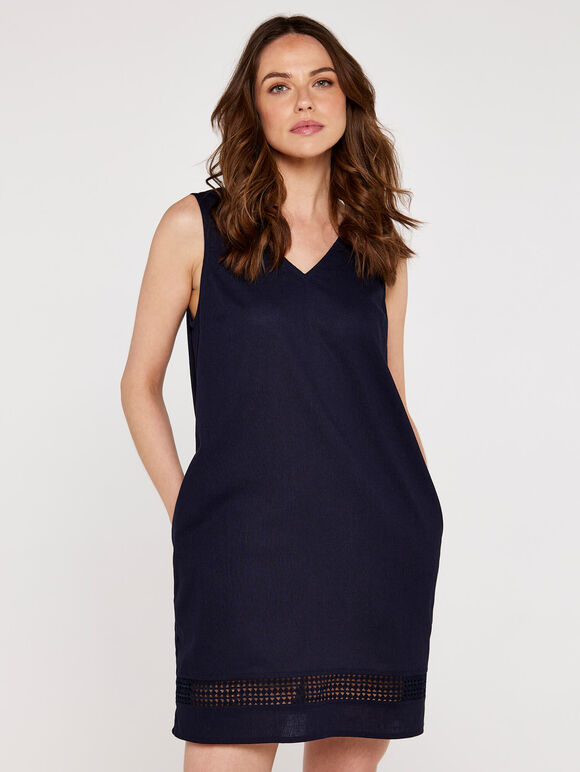V-Neck Lace  Dress, Navy, large