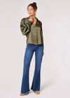Balloon Sleeve Satin Shirt, Khaki, large
