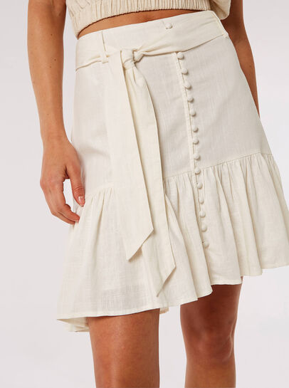 Linen Blend Button-Down Mini Skirt