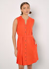 Textured Cotton Button Down Mini Dress, Orange, large