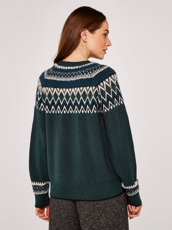 Fairisle Knit Jumper, Green, large