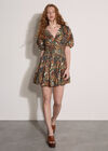 Paisley Bubble Hem Cotton Mini Dress, Khaki, large