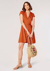 Linen Blend Shirt Mini Dress, Orange, large