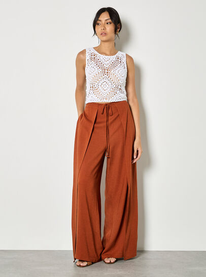Linen Blend Wrap Wide-Leg Trousers