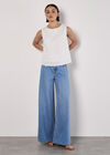 Floral Embroidered Shell Top, White, large
