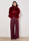 Faux Fur Short Coat, Burgundy, large