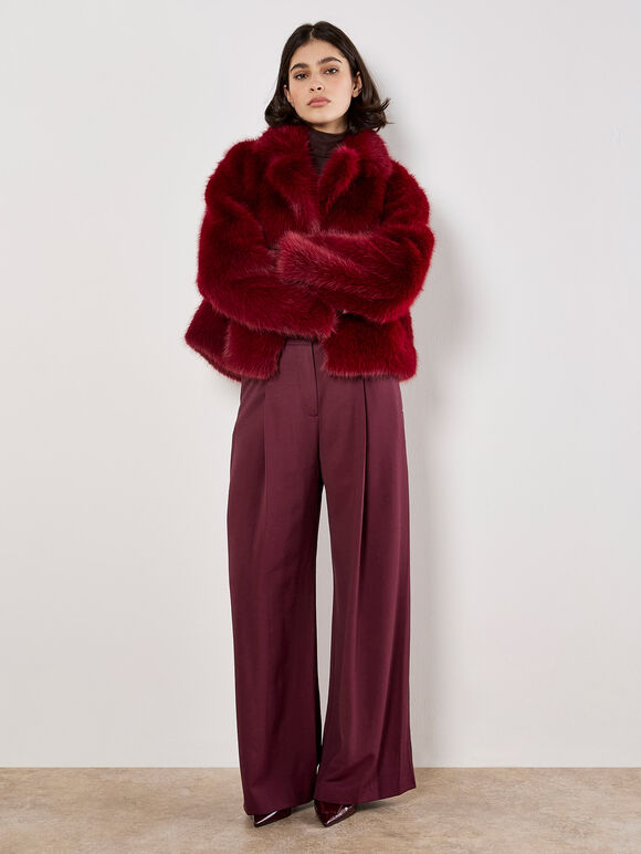 Faux Fur Short Coat, Burgundy, large