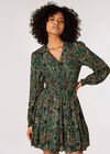 Paisley Print Ruffle Mini Dress, Green, large