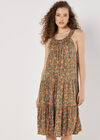 Paisley Floral Swing Mini Dress, Khaki, large