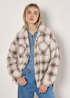 Check Print Fleece Shacket, Stone, large